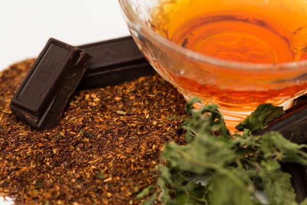 closeup of chocolate mint rooibos tea leaves